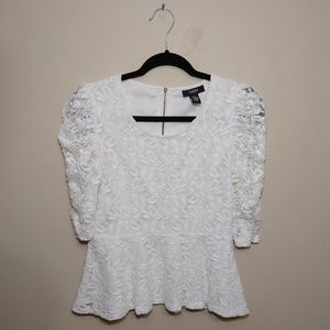 🌹 Alfani Petite White Lace Peplum Blouse PS